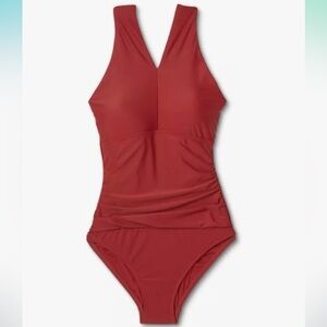Kona Sol Women's Ring Crossover Ruched Full Coverage One Piece Swimsuit